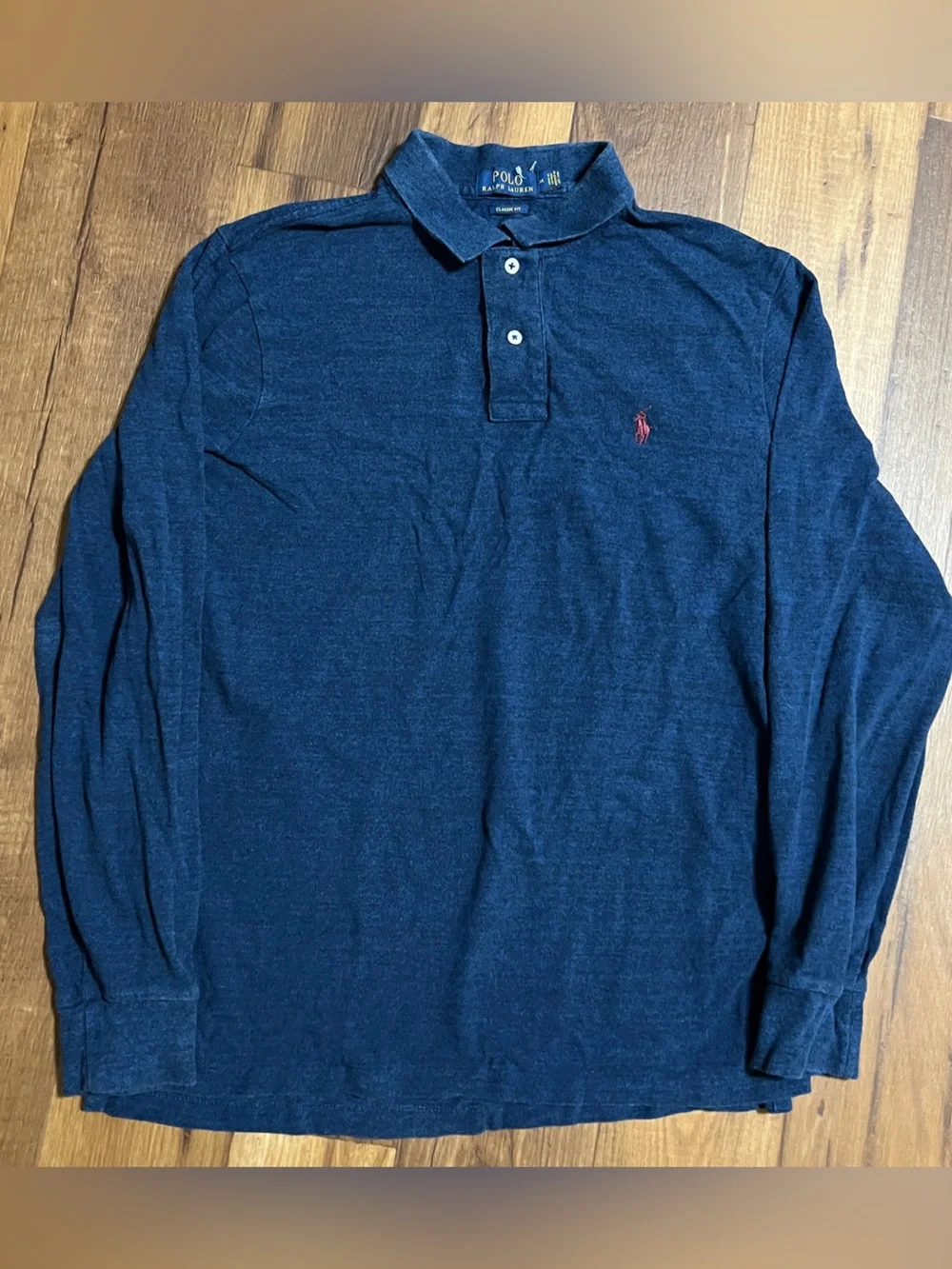 Polo Ralph Lauren Polo Shirt Mens Medium Cotton Long Sleeve Blue Pony Preppy